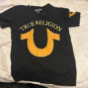True Religion Black Tee with Orange Logo
